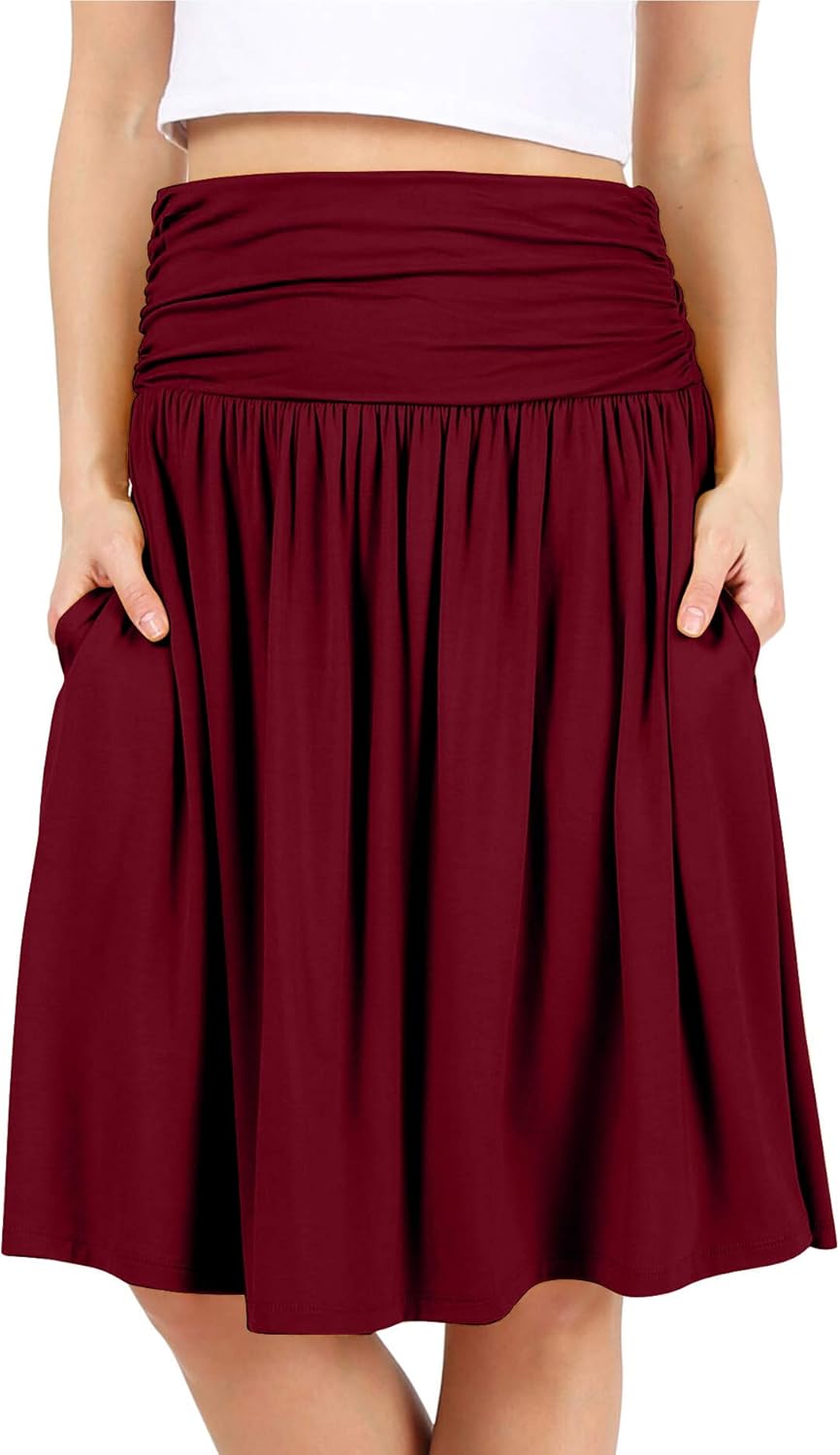 Manufacturer  Simlu Skirts for Women Regular and Plus Size Skirt with Pockets Below The Knee Length Ruched Flowy Midi Skirts