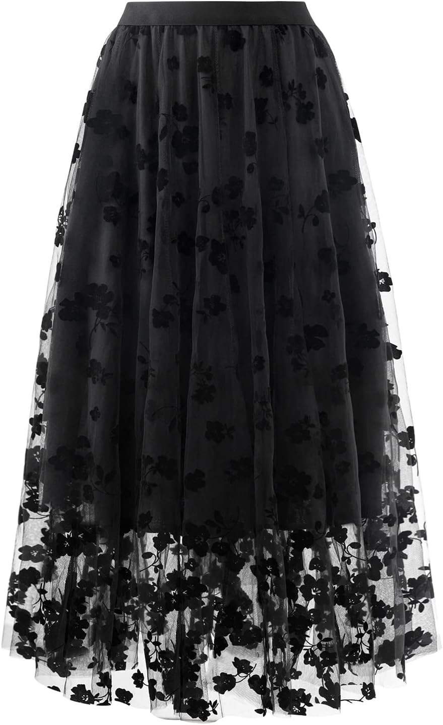 Manufacturer  Skirts for Women Midi Long Length Dressy Casual Trendy Summer Tulle A-Line Floral High Waist Skirts