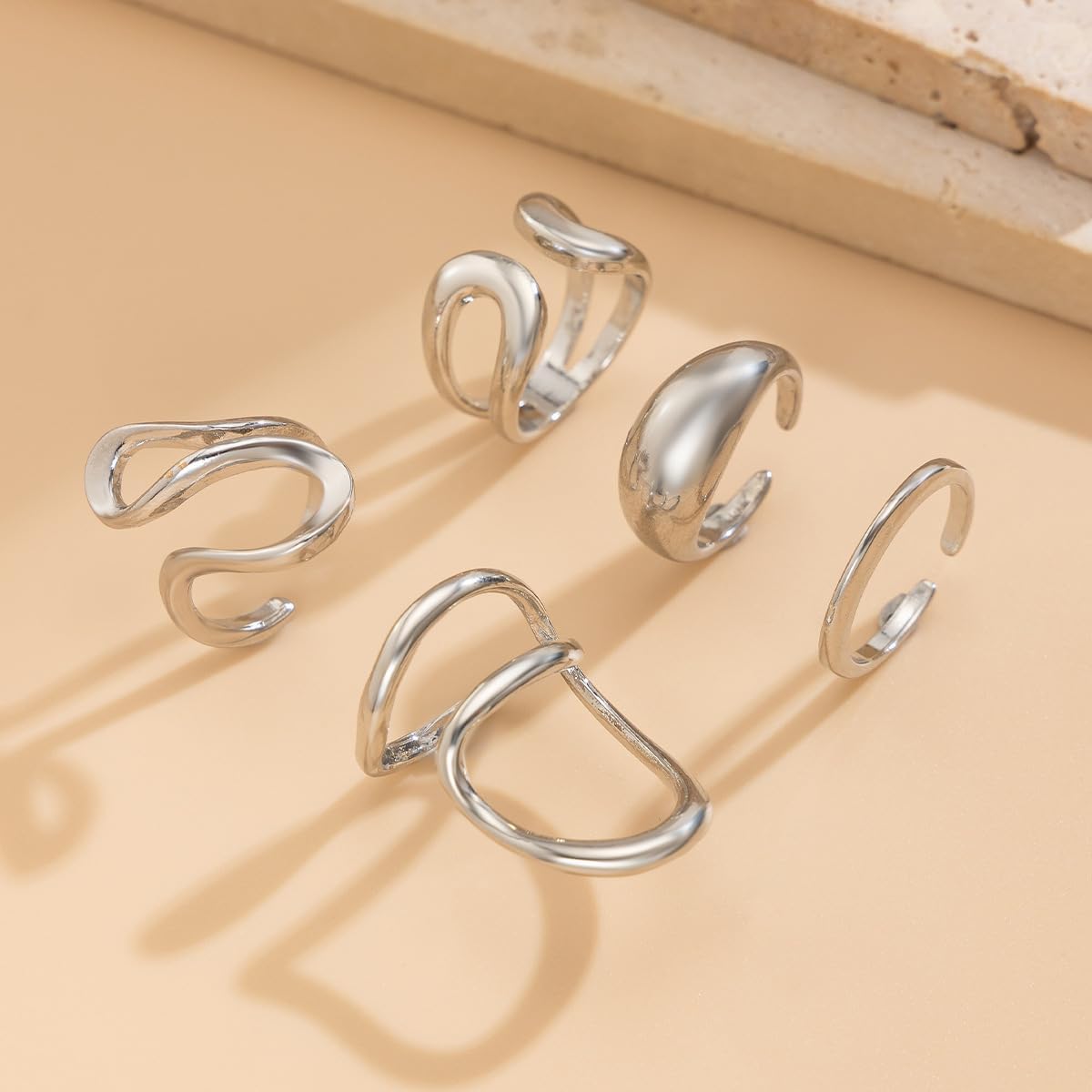 Manufacturer  Chunky Silver Rings for Women Open Stacking Knuckle Ring Silver Adjustable Round Dome Rings Set Minimalist Irregular Statement Ring Women Jewelry   rings