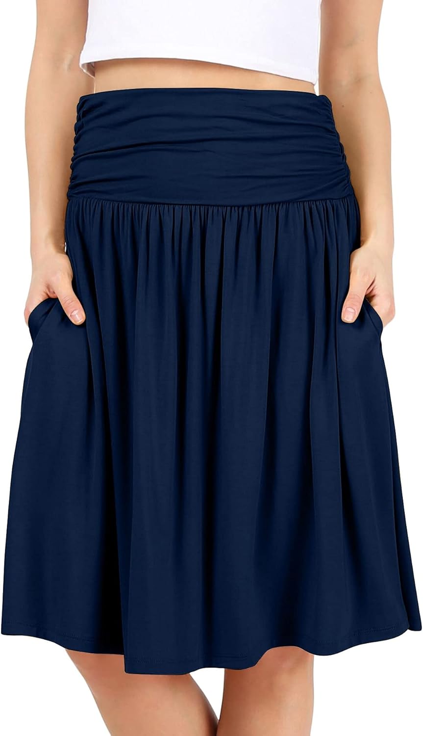 Manufacturer  Simlu Skirts for Women Regular and Plus Size Skirt with Pockets Below The Knee Length Ruched Flowy Midi Skirts