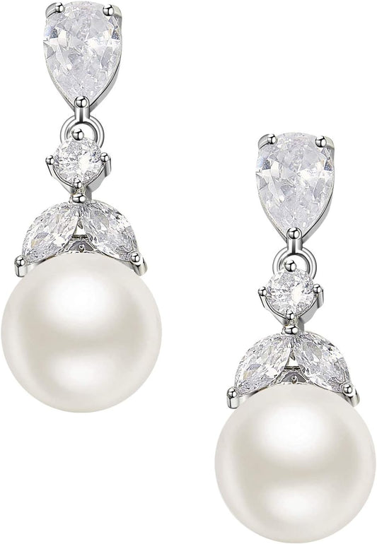 Manufacturer  SWEETV Cubic Zirconia Pearl Drop Wedding Earrings for Brides, Ivory Bridal Pearl Earrings for Bridesmaid Jewelry Gift  earring