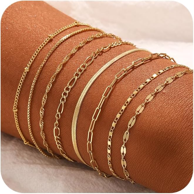 Manufacturer  Bracelets for Women, Waterproof 14K Gold/Silver Plated Stackable Bracelets for Women Non Tarnish Trendy Dainty Paperclip Figaro Box Herringbone Hand Chain Bracelet Pack Stack Adjustable Jewelry for Women  bracelets
