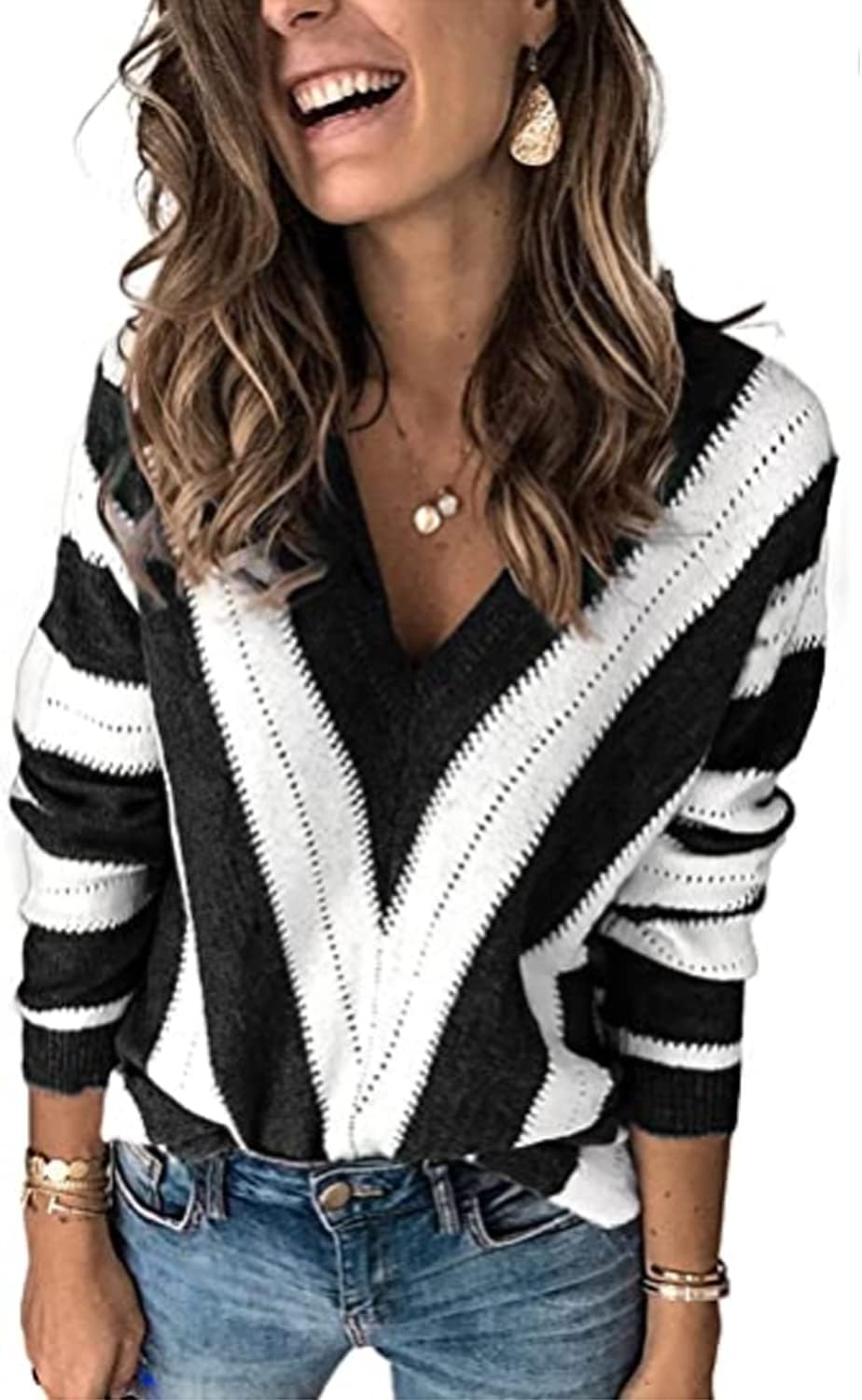 Manufacturer  Necooer Womens Sweater Pullover Casual Long Sleeve Crewneck Color Block Pullover Knit Sweater for Women   sweaters