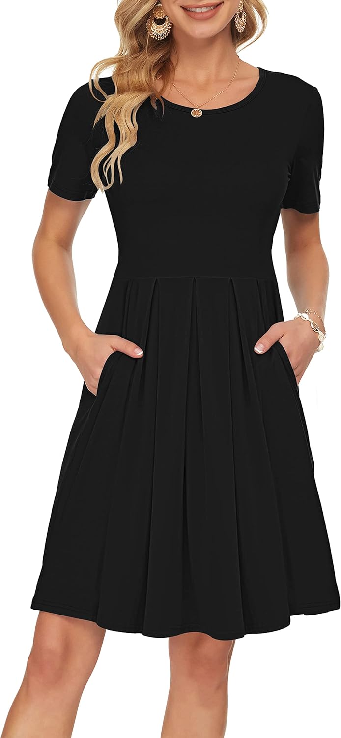 Manufacturer  AUSELILY Women's Short Sleeve Summer Dress Pleated Loose Swing Knee Length Dresses with Pockets  New dresses