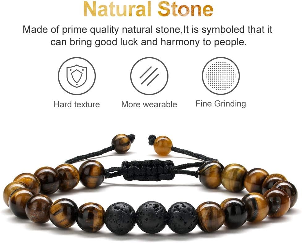 Manufacturer  M MOOHAM Natural Stone Bracelets for Men - 8mm Tiger Eye, Matte Agate, Lava Rock - Teen Boys Gifts for Birthday, Anniversary, Christmas  bracelets