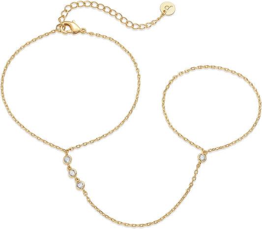 Manufacturer  PAVOI 14K Gold Plated Freshwater Pearl Gold Hand Chain Bracelet for Women - Trendy Ring Bracelet Hand Chain Body Jewelry  bracelets