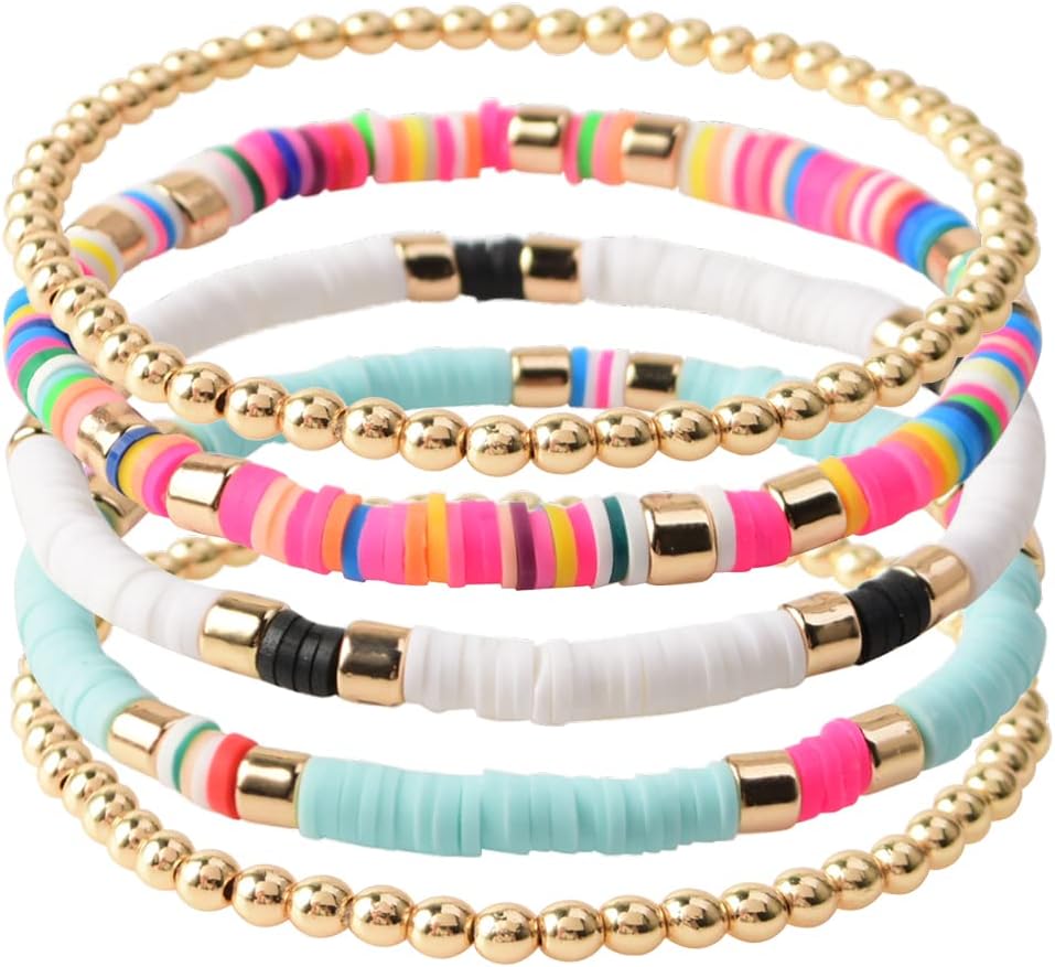 Manufacturer  GOOJIDS Surfer Heishi Clay Bead Bracelets for Women Bohemian Stackable Gold Beaded Stretch Bracelets Elastic Layering Friendship Bracelets Set Boho Jewelry  bracelets