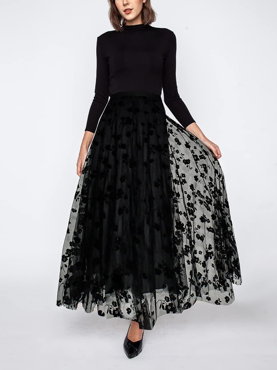 Manufacturer  Skirts for Women Midi Long Length Dressy Casual Trendy Summer Tulle A-Line Floral High Waist Skirts