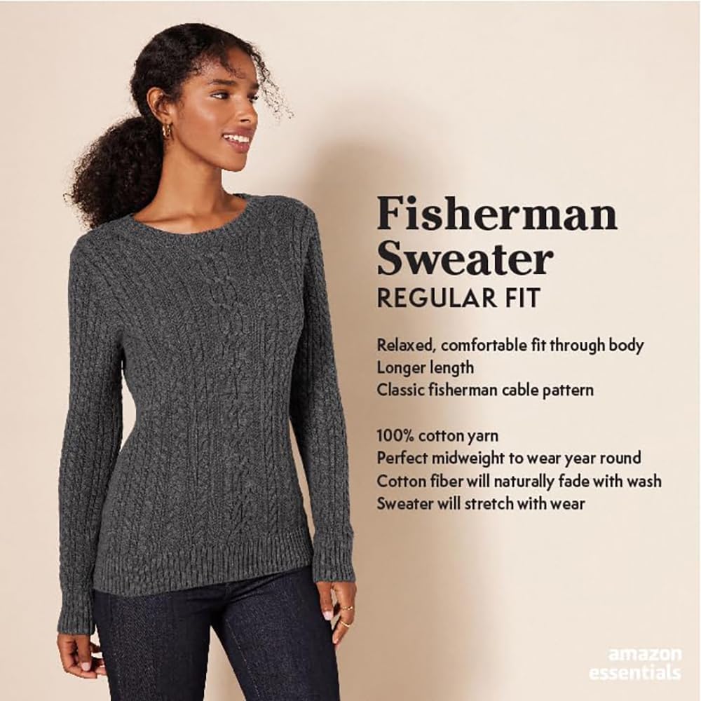 Manufacturer  Amazon Essentials Women's Soft Fisherman Cable Long-Sleeve Crewneck Sweater (Available in Plus Size)   sweaters