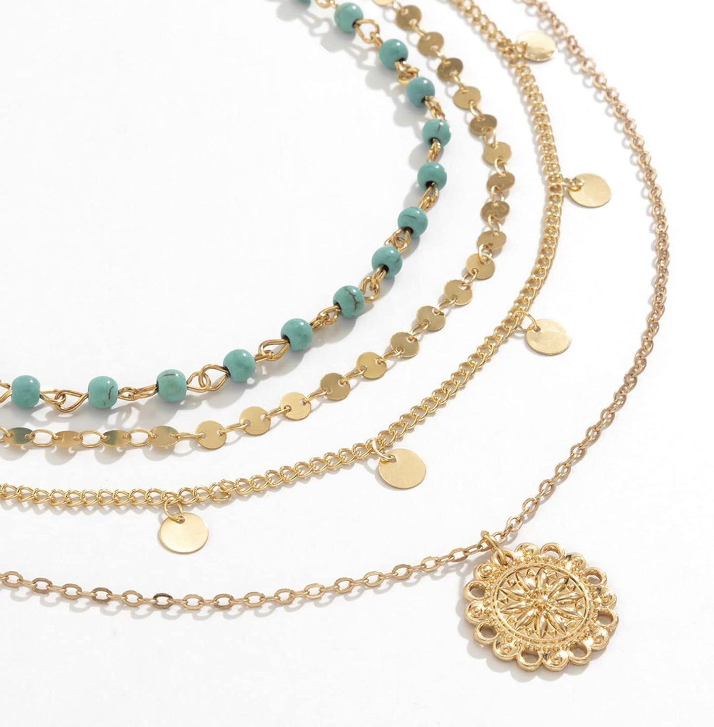 Manufacturer  Gold Layered Turquoise Necklace for Women Multi Boho Long Necklace Bohemian Coin Pendant Necklaces Jewelry  necklace
