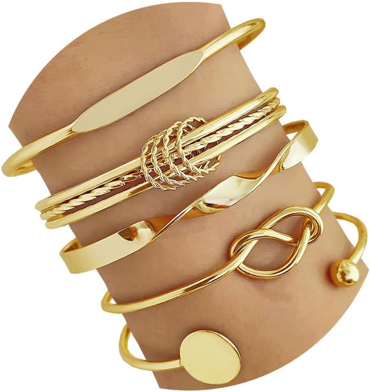 Manufacturer  IFKM Gold Bangle Bracelets For Women, 14k Gold Plated Multi Layer Stackable Cuff Bracelet Set, Trendy Elegance Charms Non Tarnish Minimalist Textured Boho Jewelry Gift for Women  bracelets