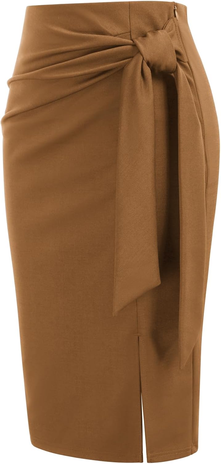 Manufacturer  Kate Kasin Women's Skirt Elastic High Waist Bow Tie Knee Length Stretch Bodycon Pencil Skirts with Slit