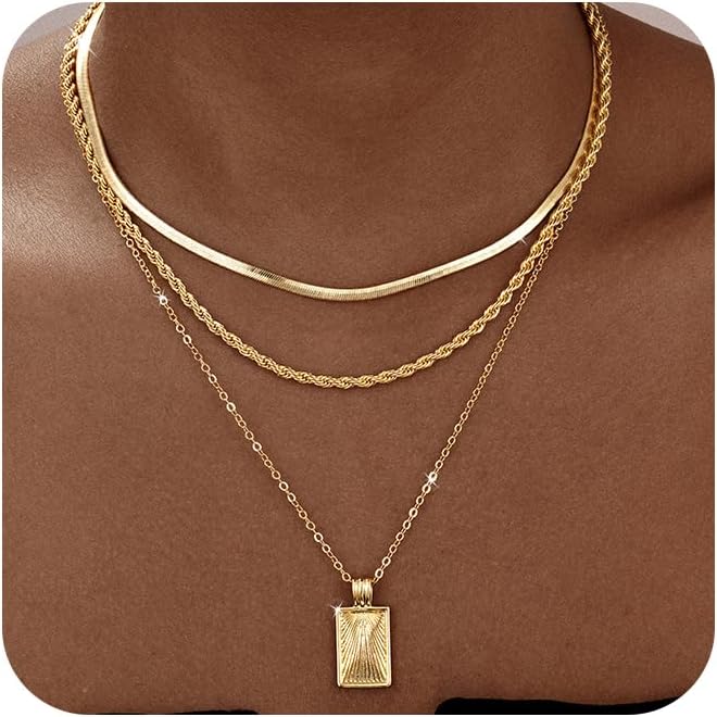 Manufacturer  Gold/Silver Layered Necklaces for Women,Dainty 14k Gold Plated Stackable Choker Necklaces for Women,Trendy Layering Coin Chain Pendant Jewelry Set Gifts  necklace