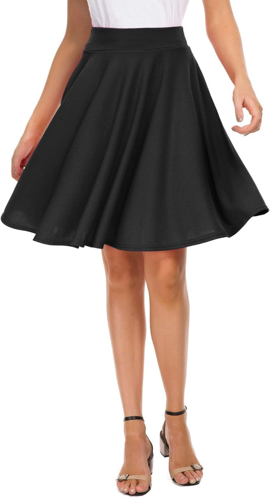 Manufacturer  EXCHIC Women's Casual Stretchy Flared Mini Skater Skirt Basic A-Line Pleated Midi Skirts