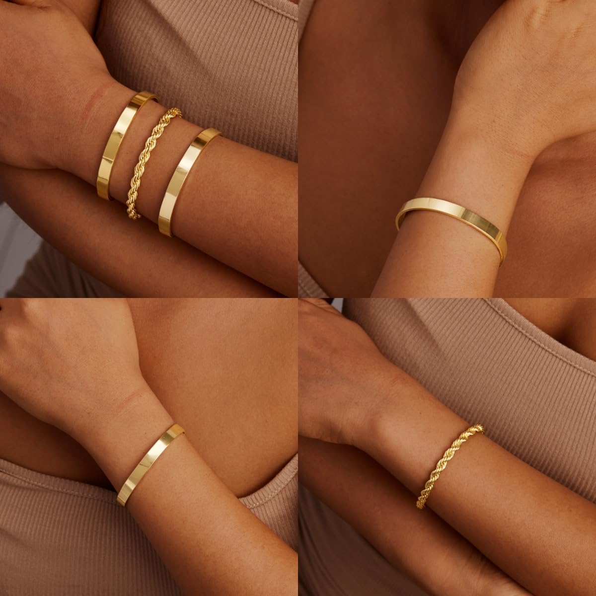Manufacturer  Gold Bracelets for Women Non Tarnish Dainty 14K Real Gold Plated Bangle Cuff Bracelets Stack for Women,Waterproof Stackable Bracelet Gold Jewelry Trendy Gifts Adjustable  bracelets