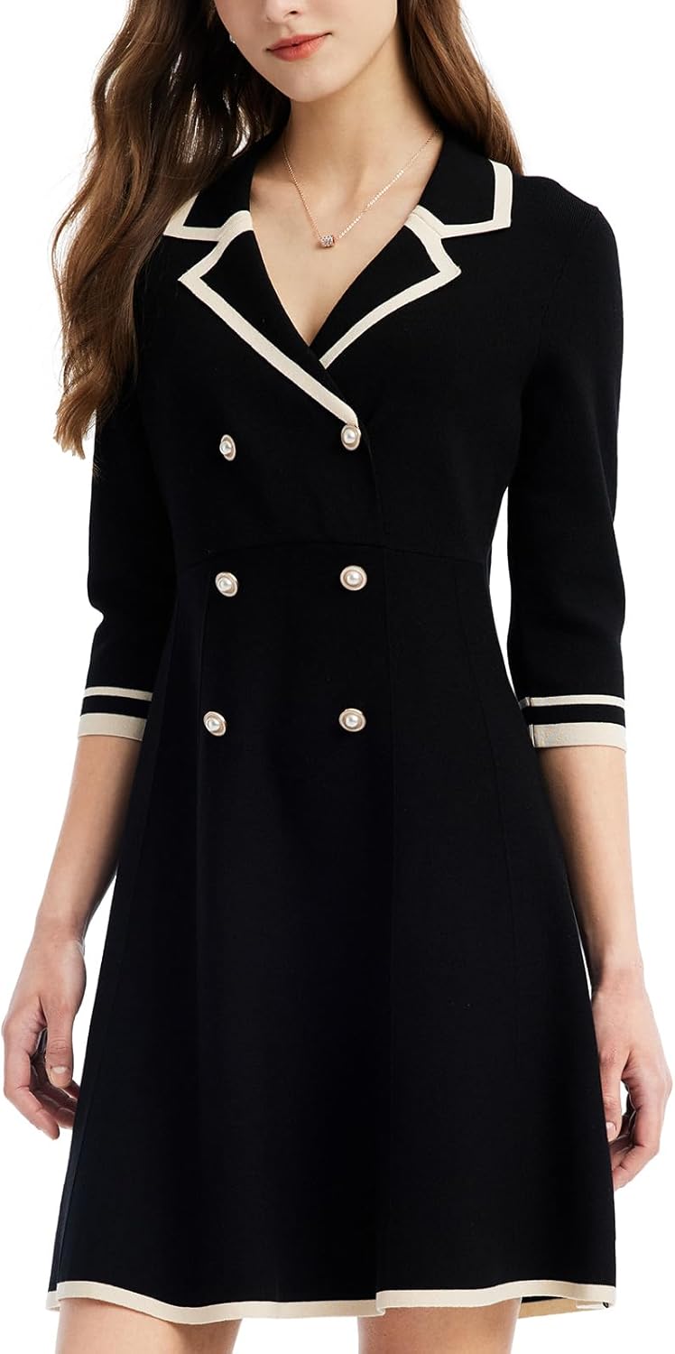 Manufacturer  GOELIA Mini Sweater Dress for Women, Button up 3/4 Sleeve Knit Dresses for Teacher Work Business dresses