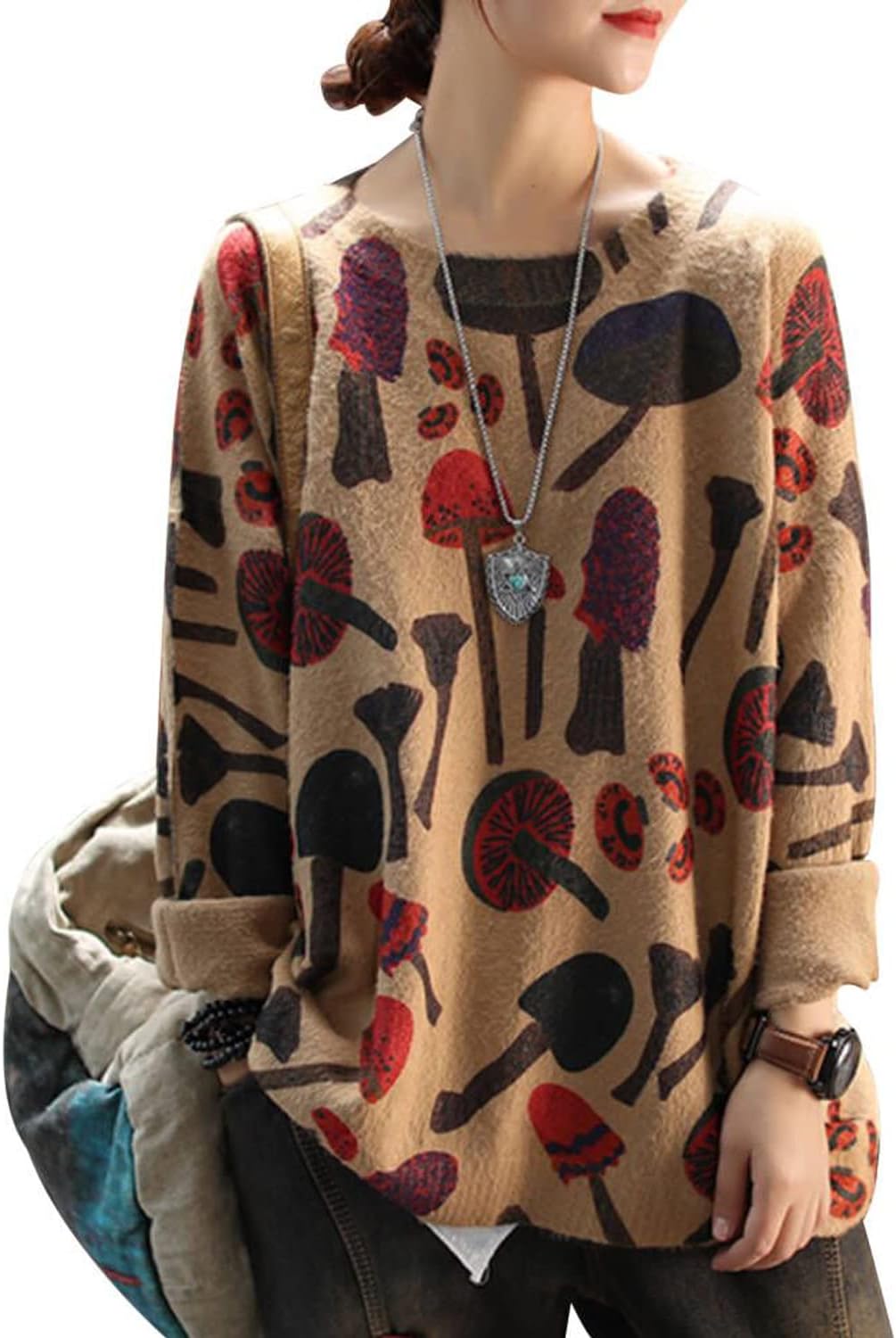 Manufacturer  YESNO Women Christmas Sweater Graphic Printed Oversized Pullover Sweaters Casual Loose Knit Tops S01   sweaters