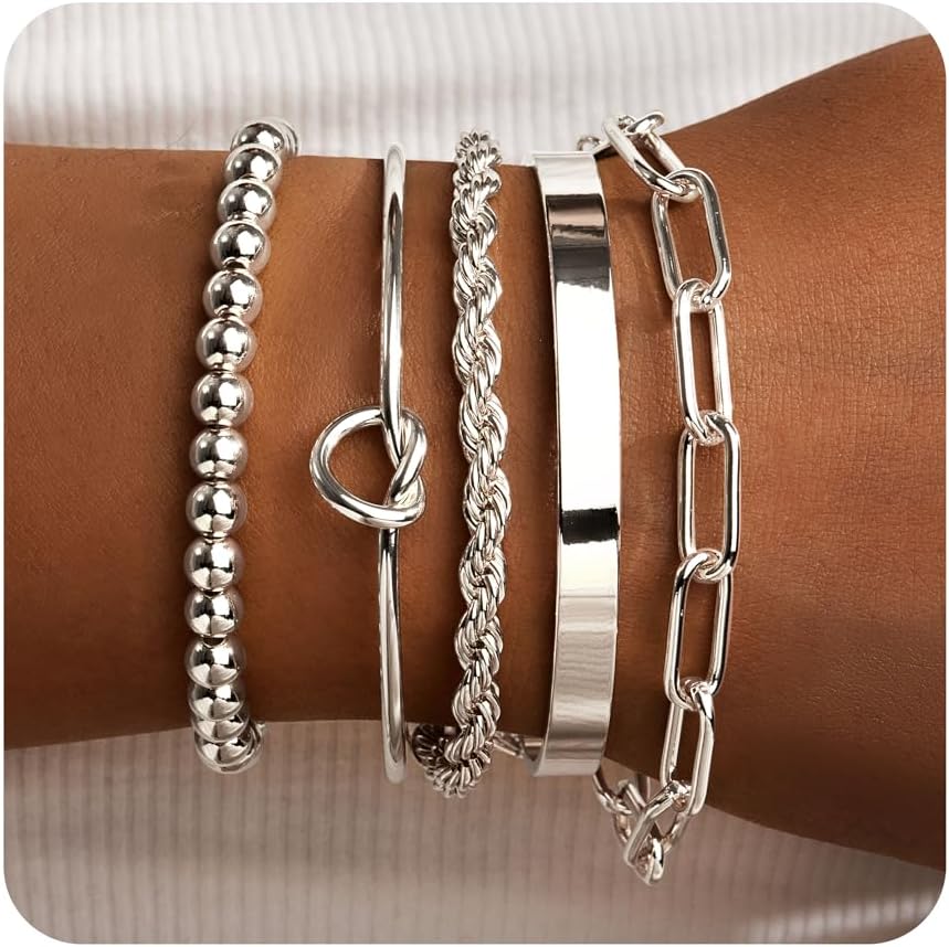 Manufacturer  Gold Bracelets for Women Non Tarnish, 14K Gold Plated Chunky Cuff Bracelet Gold Bangles Bracelet for Women Trendy Tie Knot Cuban Rope Paperclip Beaded Bracelet Stack Jewelry Gifts  bracelets