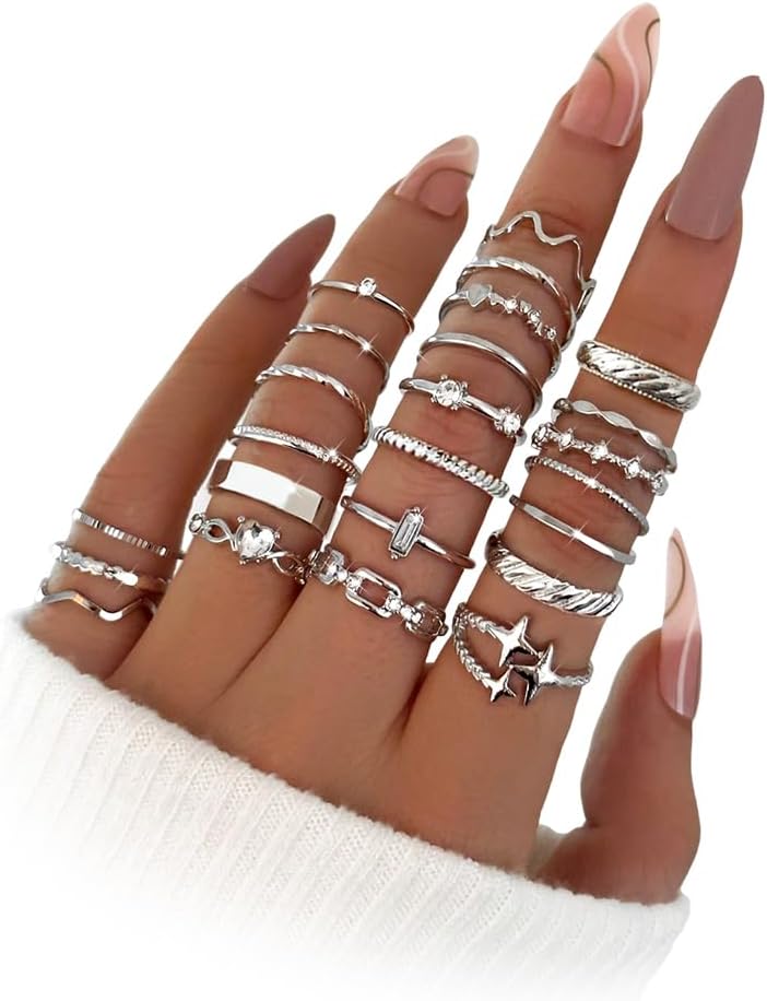 Manufacturer  iF YOU 25 Pcs Gold Knuckle Ring Set for Women, Chunky Stackable Finger Midi Rings, Silver Simple Stacking Cute Rings Pack Trendy Stuff Jewelry Gift   rings