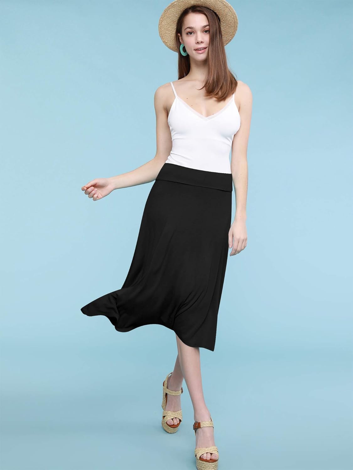 Manufacturer  Lock and Love Women's Solid Ombre Lightweight Flare Midi Pull On Closure Skirts S-XXXL Plus Size