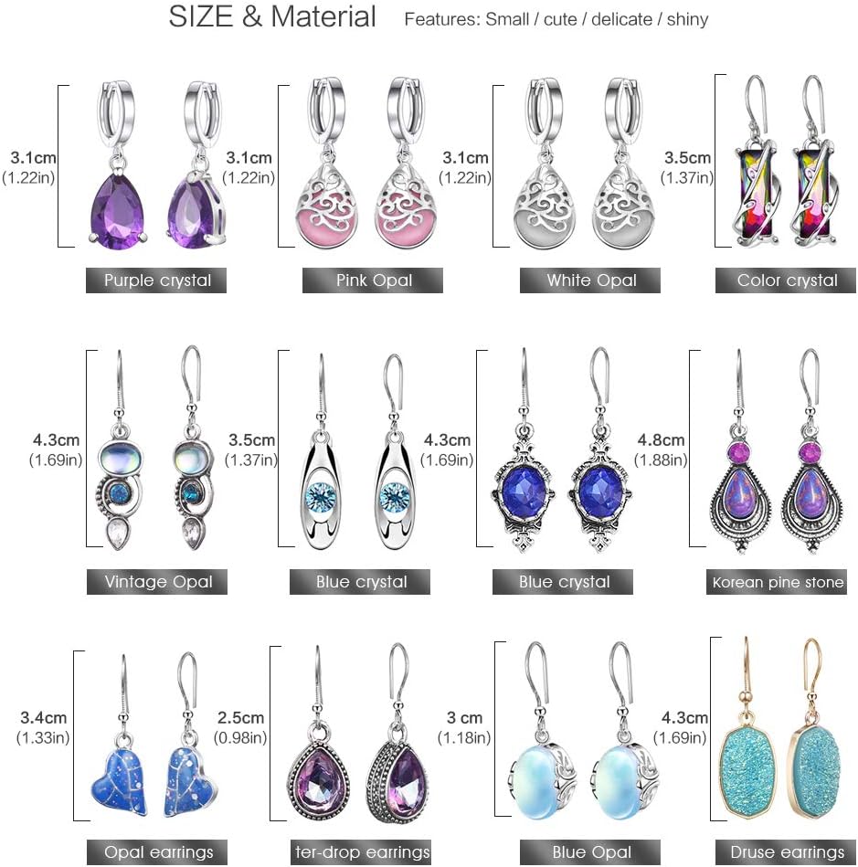 Manufacturer  12 Pairs Teardrop Druse Crystal Drop Dangle Earrings for Women Cubic Zirconia Huggie Hoop Earring Jewelry Set Christmas Gifts  earring