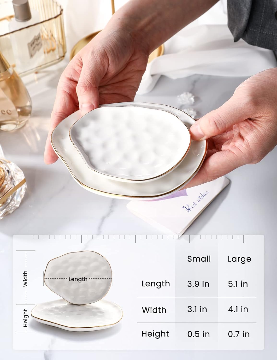 Manufacturer  AISBUGUR Jewelry Dish Set of 2, Large Jewelry Tray for More Jewelry Ring Dish Jewelry Bowl with Beautiful Package and Greeting Card Perfect for Birthday Gifts for Women   rings