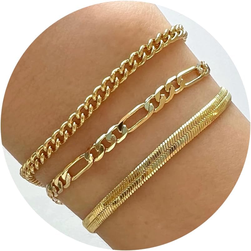 Manufacturer  Gold Bracelets for Women Trendy,14K Real Gold Plated Dainty Stackable Paperclip Cuban Link Chain Bracelets,Cuff Bracelets Jewelry Set Adjustable 7"+2"  bracelets