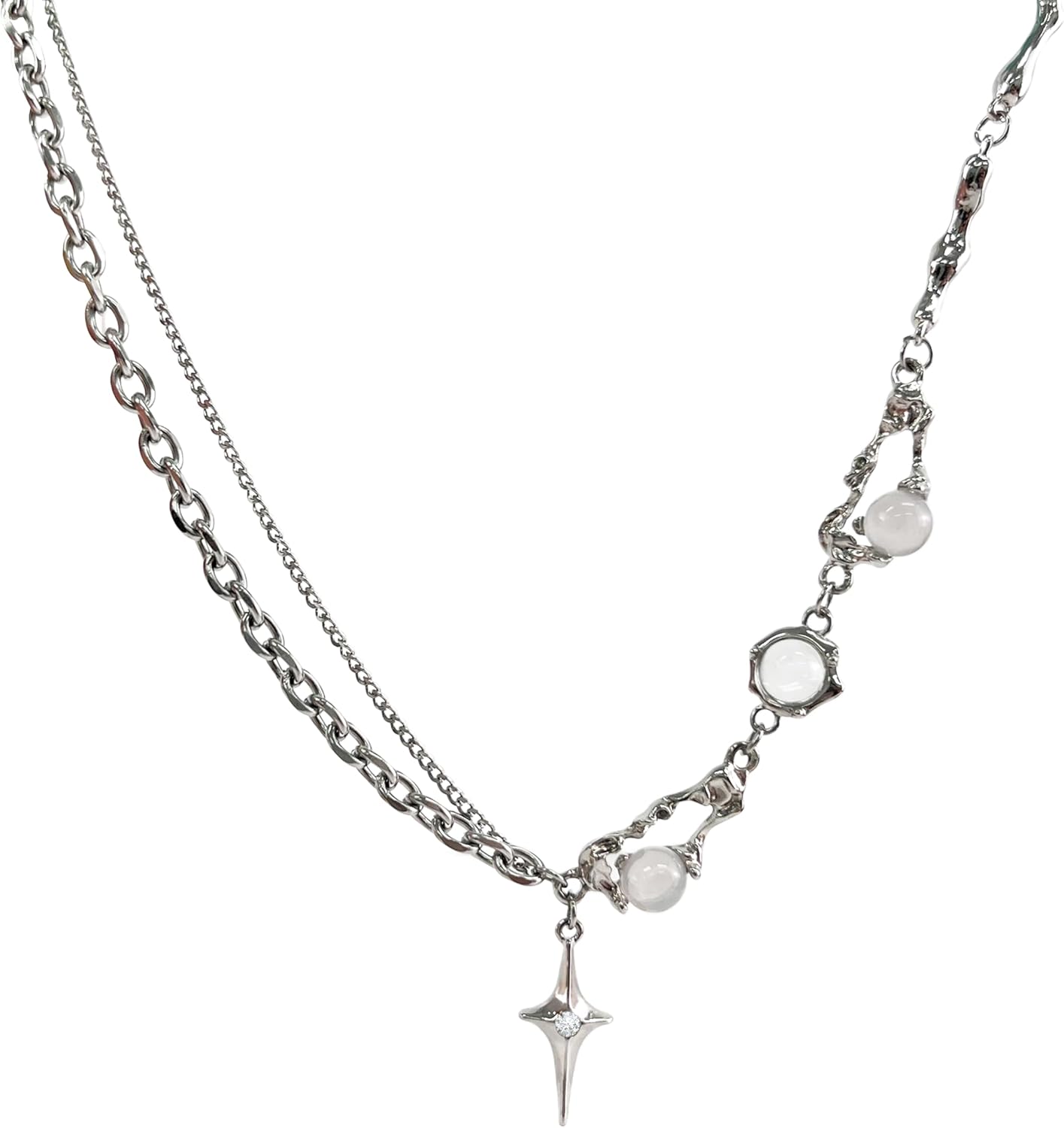 Manufacturer  Y2k Irregular Necklace Star Pendant Moonlight Stone Fashion Collar Chain Design Spicy Silver Jewelry for Women  Necklace