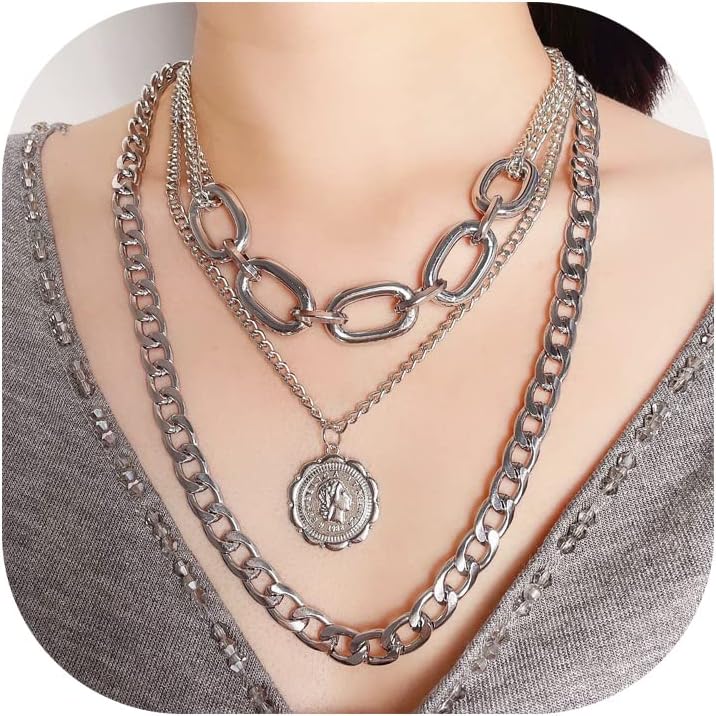 Manufacturer  CSIYANJRY99 Chunky Gold Necklaces for Women,Multilayer Punk 80s Hip Hop Necklace,Layered Cuban Link Chain Statement Necklace 90s Freaknik Outfit Accessories for Women  necklace