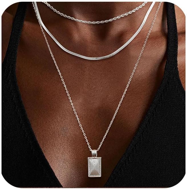 Manufacturer  Layered Silver Necklaces for Women, Sterling Silver Stackable Stack Choker Necklaces Trendy Real Gold Plated Layering Disc Circle Pendant Chain Dainty Necklace Set Jewelry for Women  Necklace