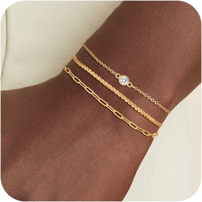 Manufacturer  Gold Bracelets for Women, 14K Dainty Gold Plated Stackable Bracelets for Women Trendy Waterproof CZ Tennis Bracelet Set Tiny Heart Paperclip Box Chain Adjustable Bracelets Minimalist Cute Jewelry  bracelets
