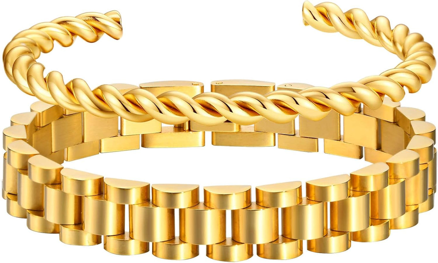 Manufacturer  MPRAINBOW 2pcs Gold Chain Link Bracelet, Stainless Steel Crystal Friendship Bracelets Bangle,Watch Band Chains Wristband Jewelry with Adjust Tool  bracelets