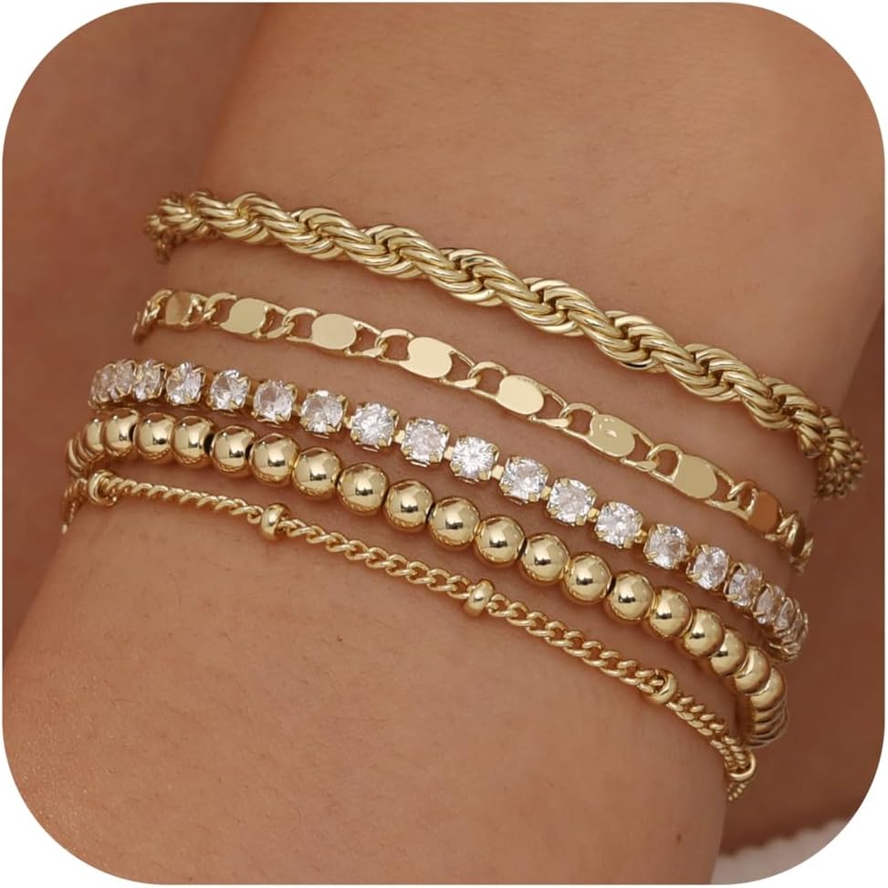 Manufacturer  TEN MIRO 16k Chunky Gold Bracelets for Women Non Tarnish,Womens Gold Bracelet Stack Layered Chunky Chain Bracelets Waterproof Link Bracelets Rope Tennis Satellite Bead Ball Bracelet Jewelry Gifts for Womens  bracelets