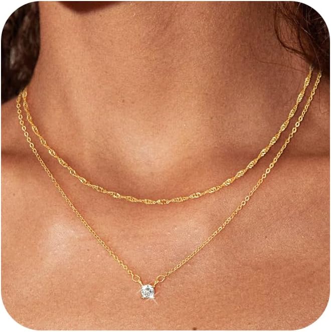 Manufacturer  Gold/Sliver Layered Necklace for Women,Dainty 14K Gold/Sliver Plated CZ Pendant Necklace Trendy Choker Necklace Jewelry Gift for Women  Necklace