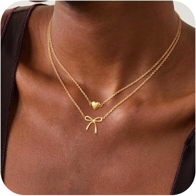Manufacturer  Gold Necklace for Women - Bow Necklace 14K Dainty Gold Necklace Cute Small Tiny Bow Pendant Choker Chain Necklace Trendy Necklaces for Women Gold Jewelry Gift  Necklace