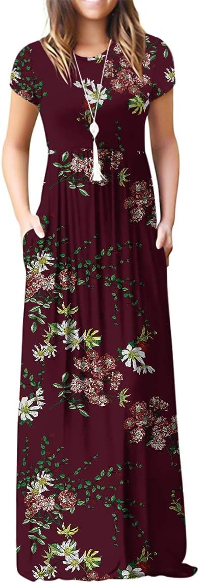 Manufacturer  GRECERELLE Women Summer Crew Neck Casual Short Sleeve Solid Floral Print Long Maxi Dress with Pockets dresses