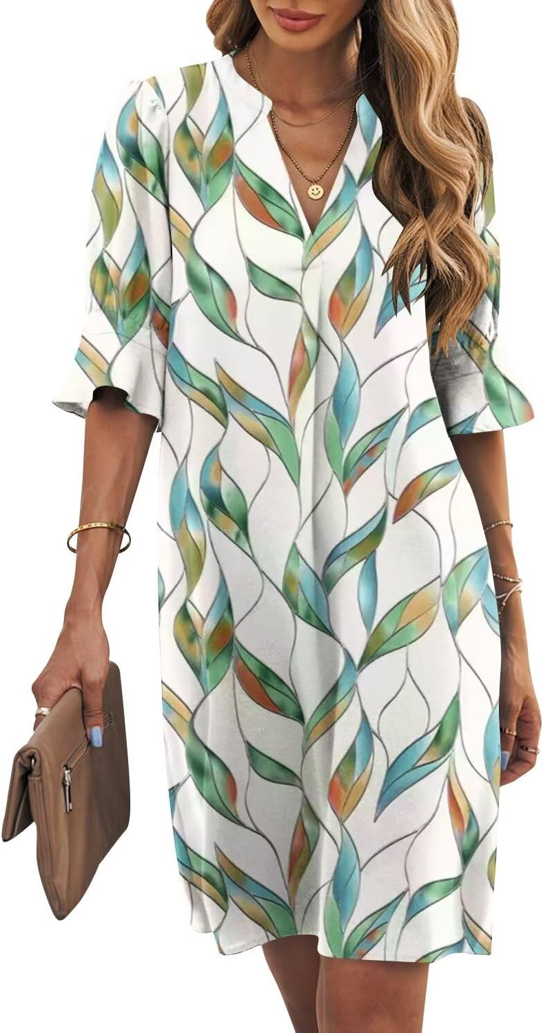 Manufacturer Wkior Shift Dress for Women V Neck Short Sleeves Solid Color Casual Flowy Summer Dresses(S-2XL)