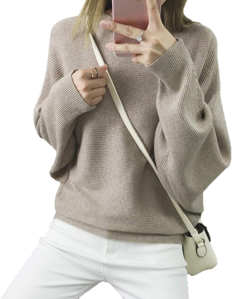 Manufacturer  Ckikiou Womens Lightweight Oversized Boat Neck Sweaters Tops Dolman Batwing Sleeve Ribbed Knitted Pullovers   sweaters