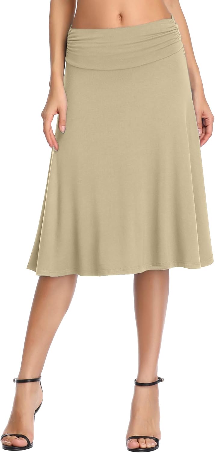 Manufacturer  Urban CoCo Women's Ruched High Waist Knee Length Jersey A-Line Stretchy Flared Casual Skirts