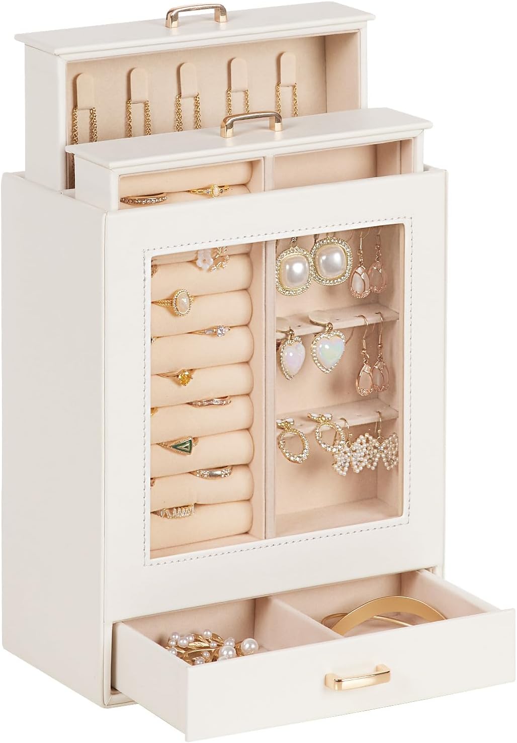 Manufacturer  Homde Jewelry Organizer Girls Women Jewelry Box for Necklaces Rings Earrings Gift Bracelets Storage Case (White + Gold)   rings