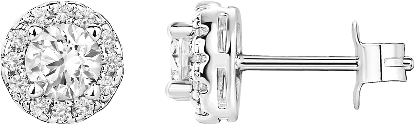 Manufacturer  PAVOI 14K Gold Plated Sterling Silver Post Brilliant Round Faux Diamond Halo Earrings - Premium Cubic Zirconia in Rose, White, and Yellow Gold  earring