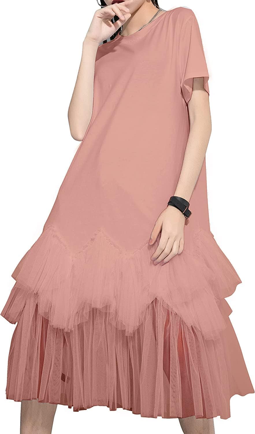 Manufacturer  ellazhu Women's Casual Short Sleeve Crew Neck Tutu Tulle Dress with an Oversized Fit GY2266 dresses