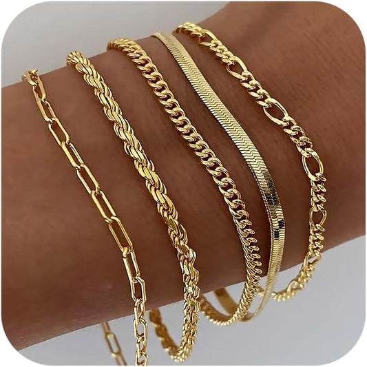 Manufacturer  DEARMAY Gold Bracelets - Real 14K Women's Cute Tennis Cubic Beaded Link Paperclip Dainty Bracelet Pack  bracelets