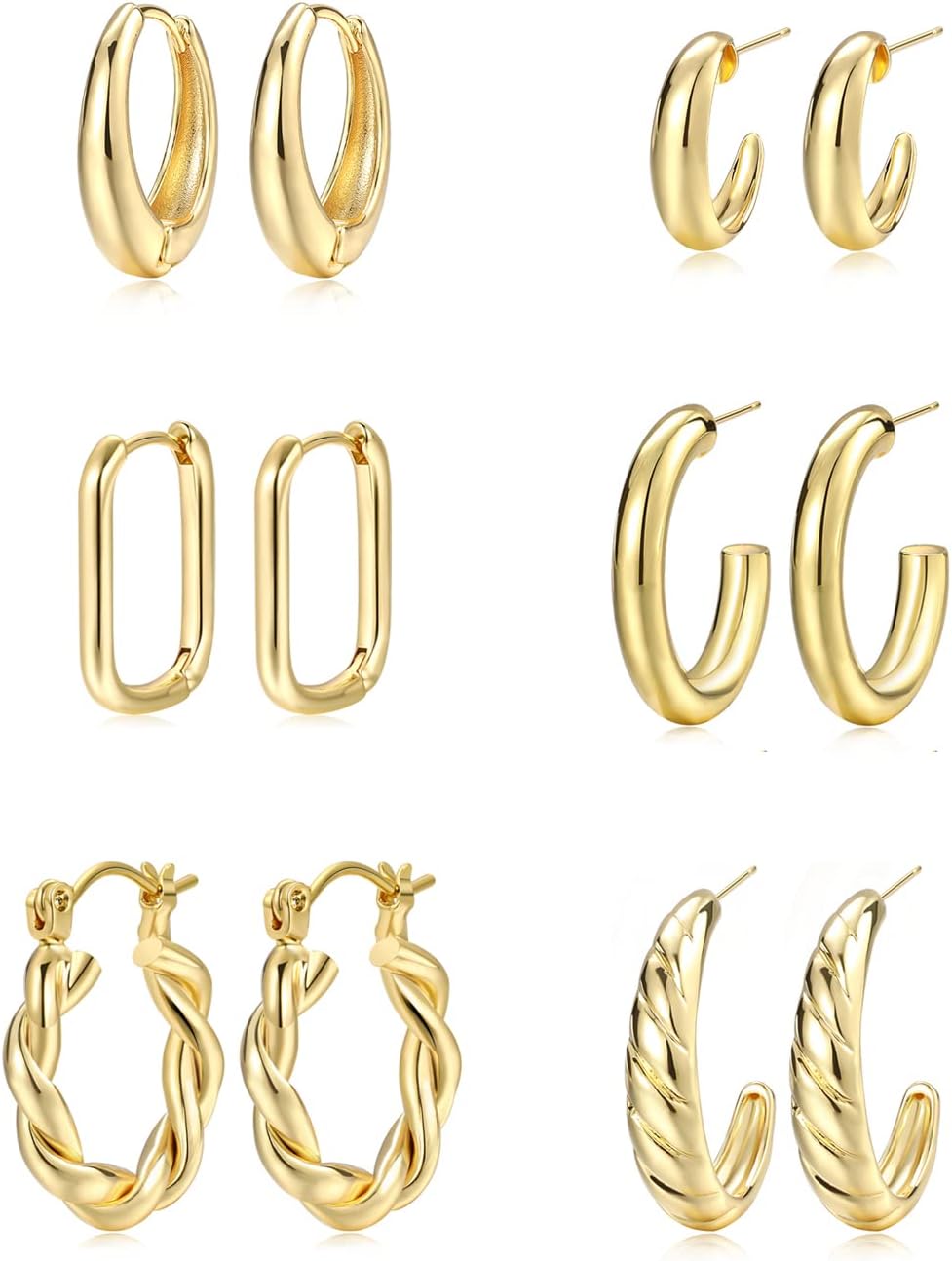 Manufacturer  Hoop Earrings Set for Women, 6 Pairs 14K Gold Plated Lightweight Hypoallergenic Chunky Open Twisted Hoops Earrings Pack Jewelry  earring