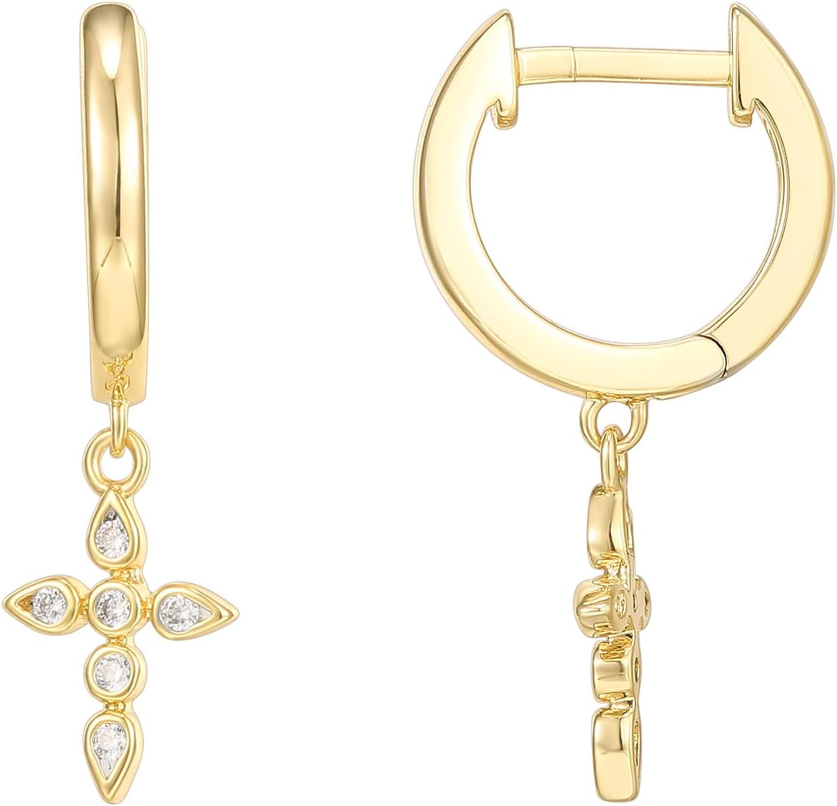 Manufacturer  PAVOI 14K Gold Plated Sterling Silver Posts Cross Earrings for Women | Small Religious Faith Cubic Zirconia Cross Studs Huggies Earrings  earring