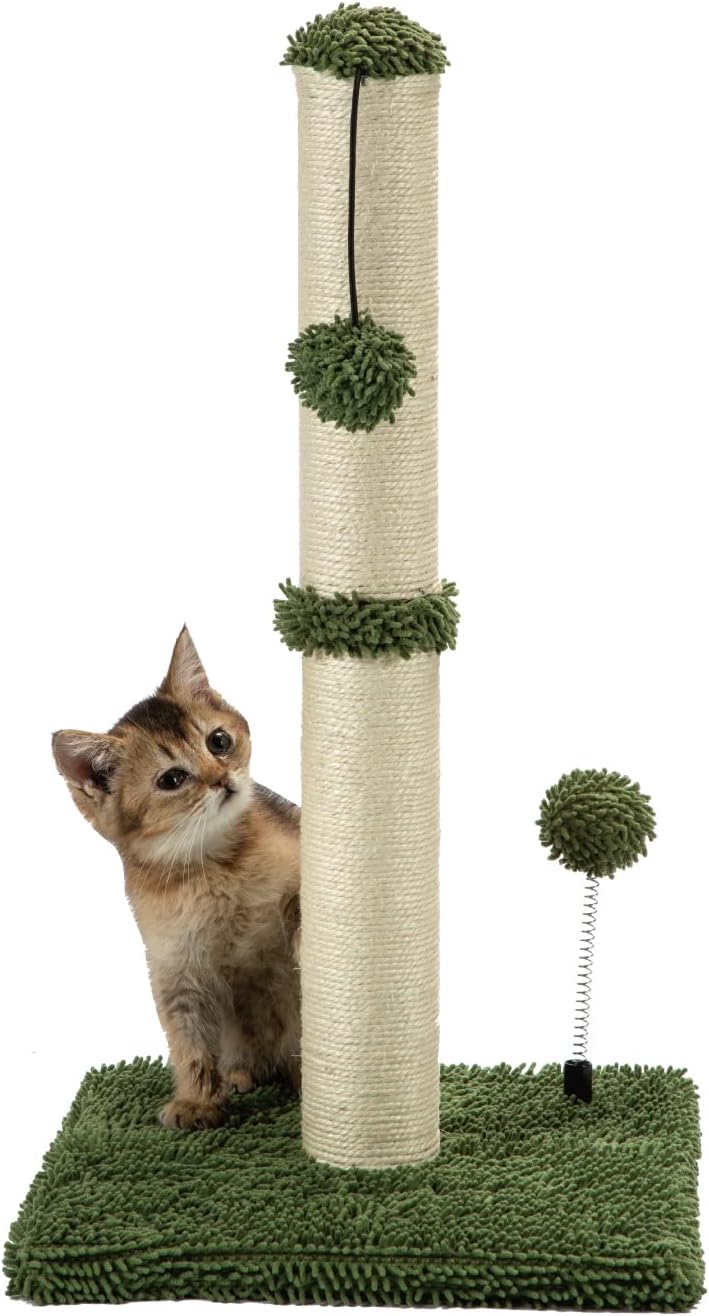 Manufacturer  MECOOL Cat Scratching Post Premium Basics Kitten Scratcher Sisal Scratch Posts with Hanging Ball 22in for Kittens or Smaller Cats (22 inches for Kitten, Beige)    Cat toy