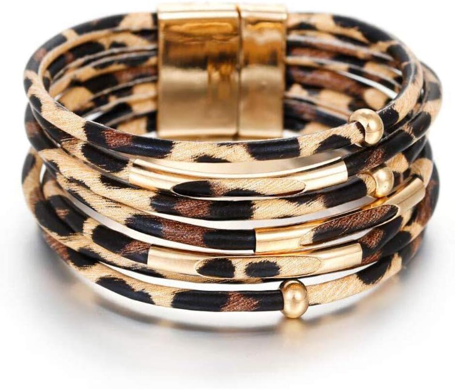 Manufacturer  Fesciory Leather Wrap Bracelets for Women, Boho Leopard Multi-Layer Crystal Beads Cuff Bracelet Jewelry  bracelets