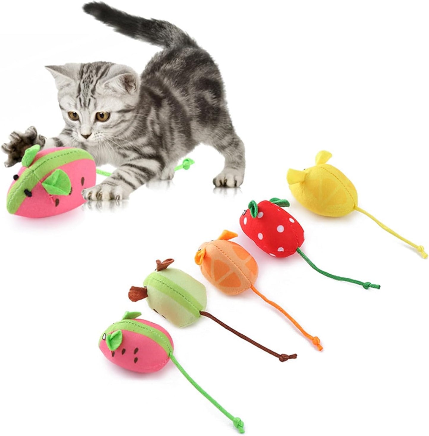 Manufacturer  Catnip Cat Mice Toys Interactive Mouse Cat Toy for Indoor Adult Cats Kitten Kitty Baby Cat Chew Exercise Toy Fruit-Shaped Mice Cat Toy Set - 5PCS    Cat toy