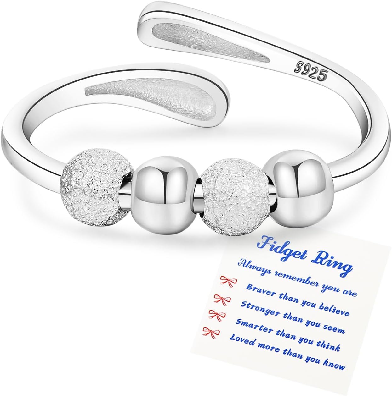 Manufacturer  Senteria Anxiety Rings for Women Sterling Silver Rings Adjustable Stress Spinner Rings with Beads Fidget Rings for Anxiety Women   rings