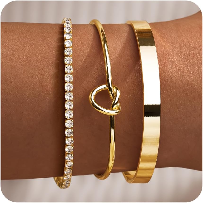 Manufacturer  Gold Bracelets for Women Non Tarnish Dainty 14K Real Gold Plated Bangle Cuff Bracelets Stack for Women,Waterproof Stackable Bracelet Gold Jewelry Trendy Gifts Adjustable  bracelets